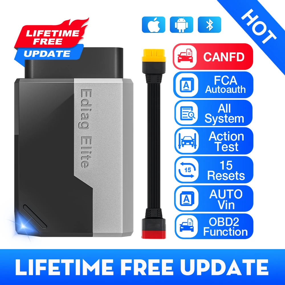 Sin suscripción Actualización de por vida Kingbolen Ediag elite TODOS los software Bi direccional 15 Reinicio CANFD Protoco OBD2 Escáner