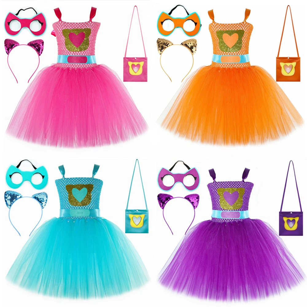 Super Kitty Kostüme für Mädchen Super Cat Tutu Kleid für Kinder Weihnachten Halloween Outfits Kinder Tierkleidung mit Augenpatch