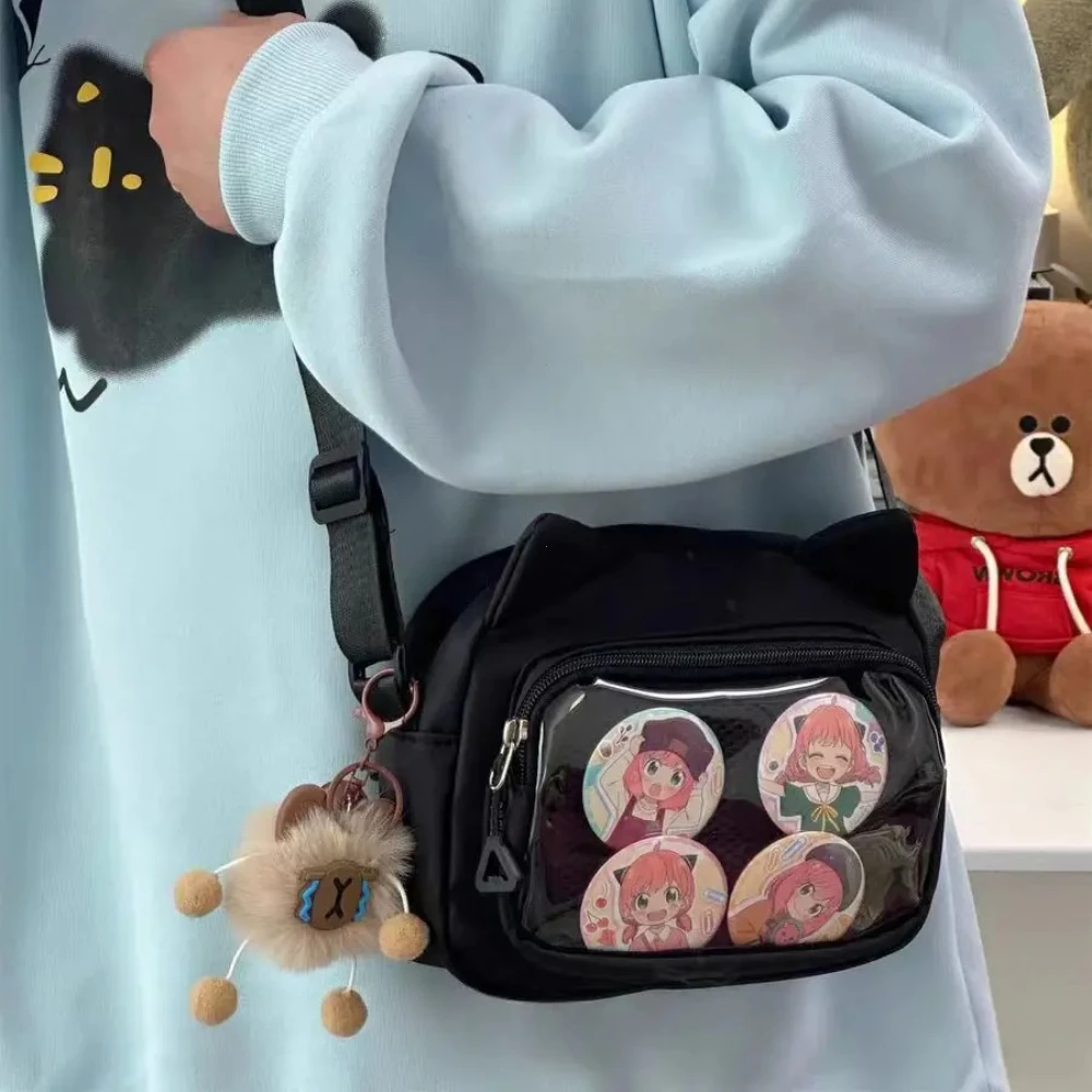 Japanese Harajuku Cute Girls Y2K Transparent Cartoon Ita Bag Ulzzang Doll Bag Versatile Crossbody Bag Casual Mobile Phone Сумка
