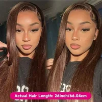 Perruques Lace Front HD 13x4 en cheveux humains brésiliens, couleur marron chocolat, 34 pouces, lisses comme des baguettes, avec dentelle transparente 13x4, pour femmes 6