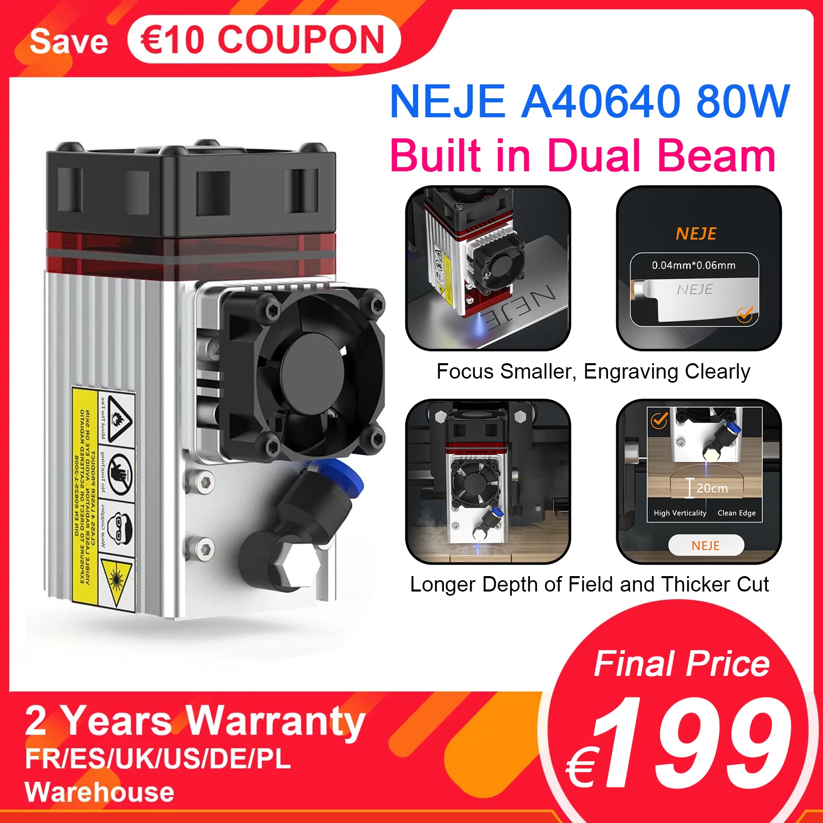 Neje A40640 80W Modulo Laser Cnc Incisione Laser Macchine Utensili Da Taglio Kit Doppio Diodo Per Fai Da Te 3D Logo Stampante Cutter Engraver