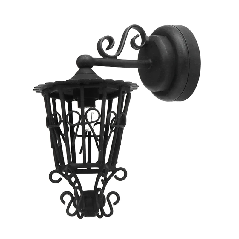 

1 PCS 1/12 Dollhouse Miniature Wall Lamp Black Metal Lace Openwork Round Wall Sconce