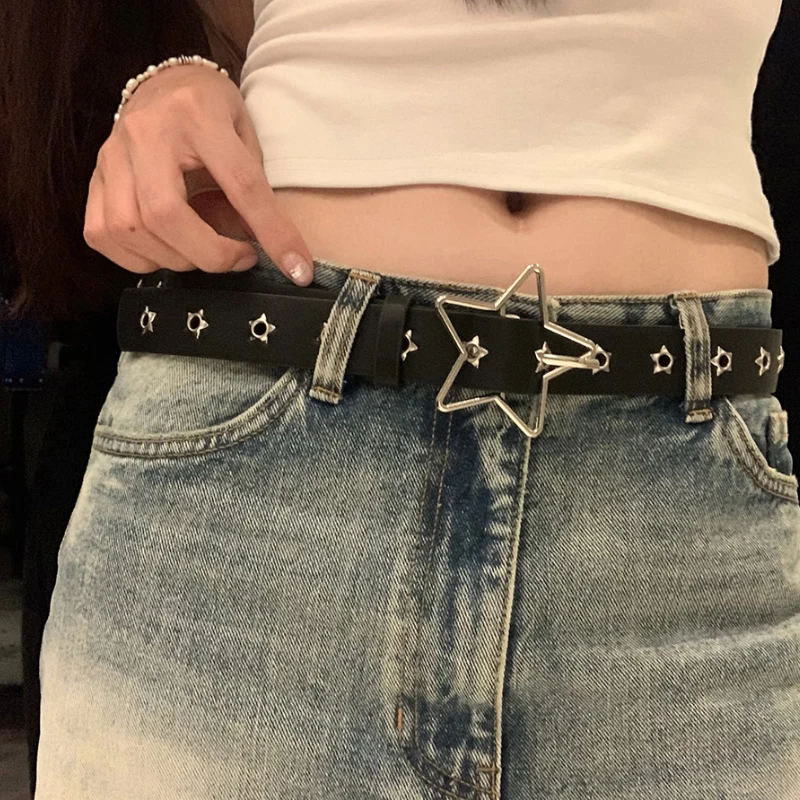 Y2K Punk Star-Studded Wide Belt - Multi-Strap Hole Adjustable Waistbelt for Women's Jeans, Alternative Gothic Accessory