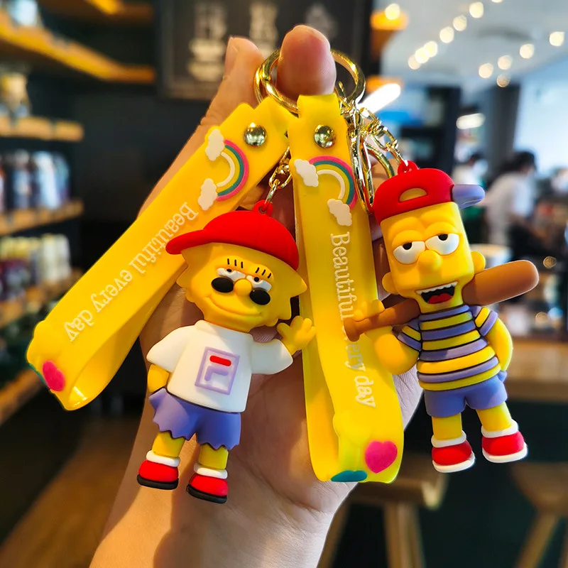 The Simpsons keychain cartoon anime figure key ring phone hanging pendant kawaii holder car key chain birthday Christmas gift