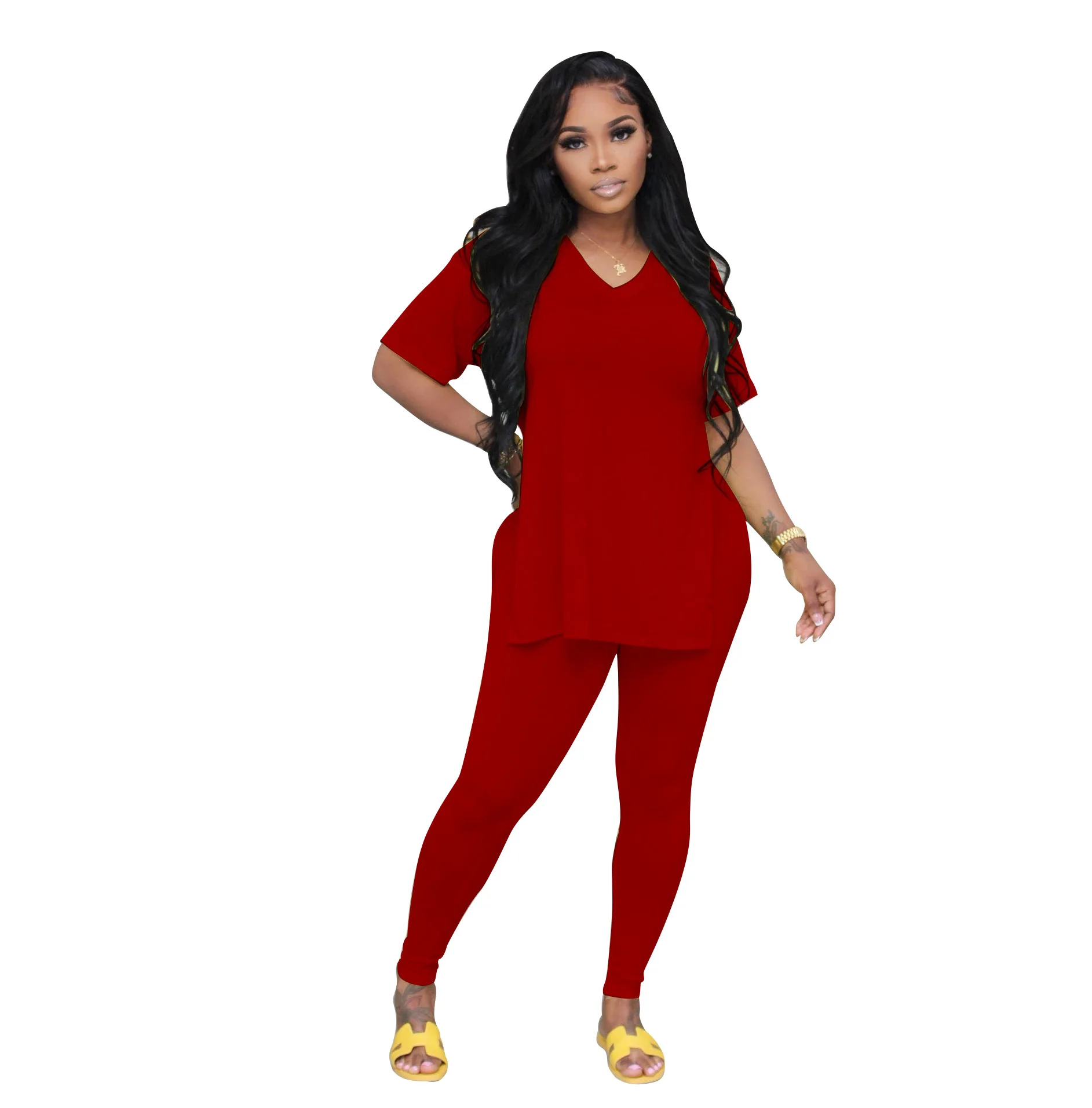EINYOO Women's Fashion Casual Split Party Pants Sports Short Sleeve Summer Two Piece Set Dress Sexy Jumpsuit Traf Y2K Zevity