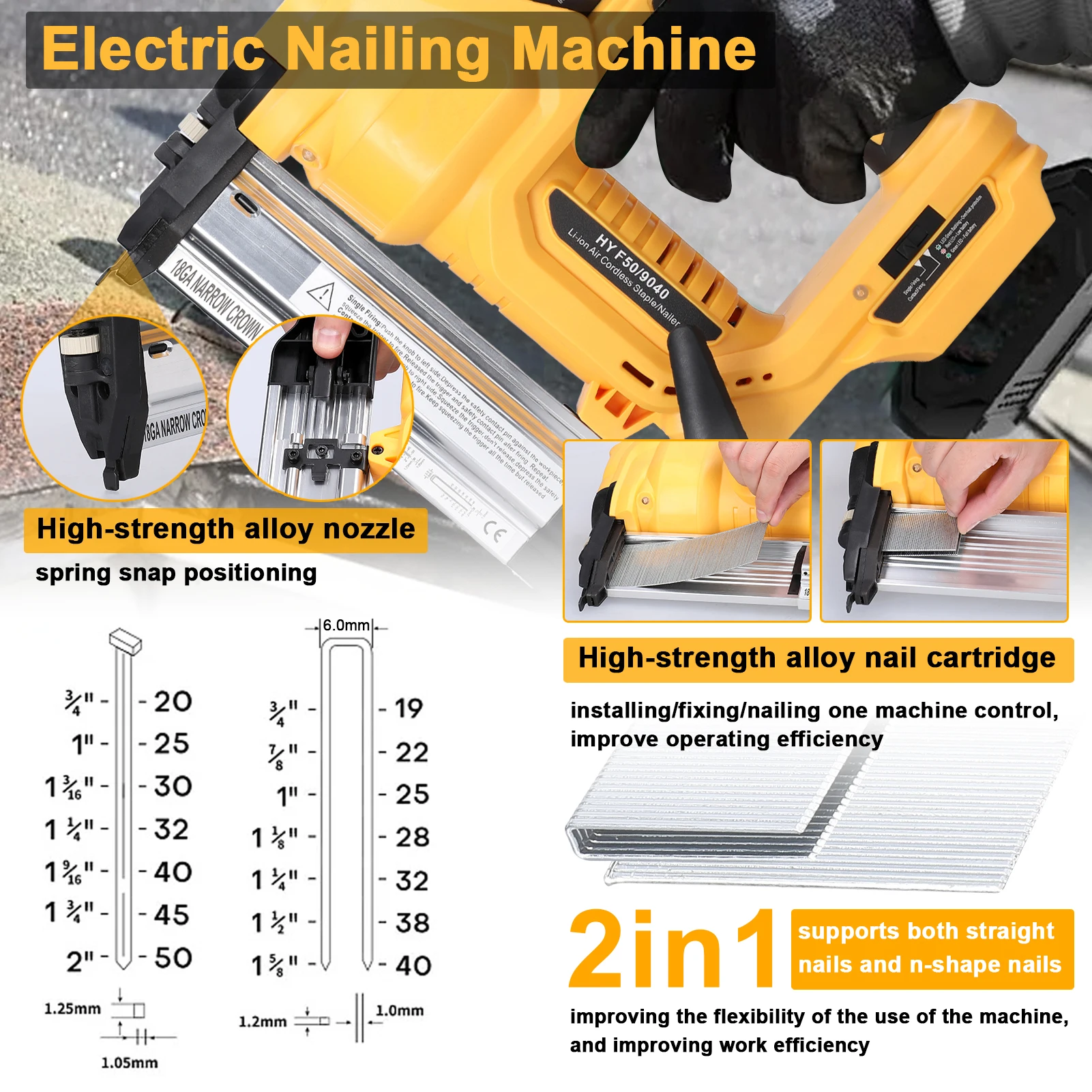 Cordless Electric Nail Gun Straight/N-shape Nails Pure Copper Motor Woodworking Universal DIY Nailing Machine For Makita Battery 2