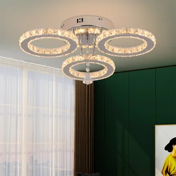 Modern Crystal Chandelier with App Dimmable Ceiling Light Fixture Rings Shape Flush Mount Chandelier for Bedroom Living Room 5