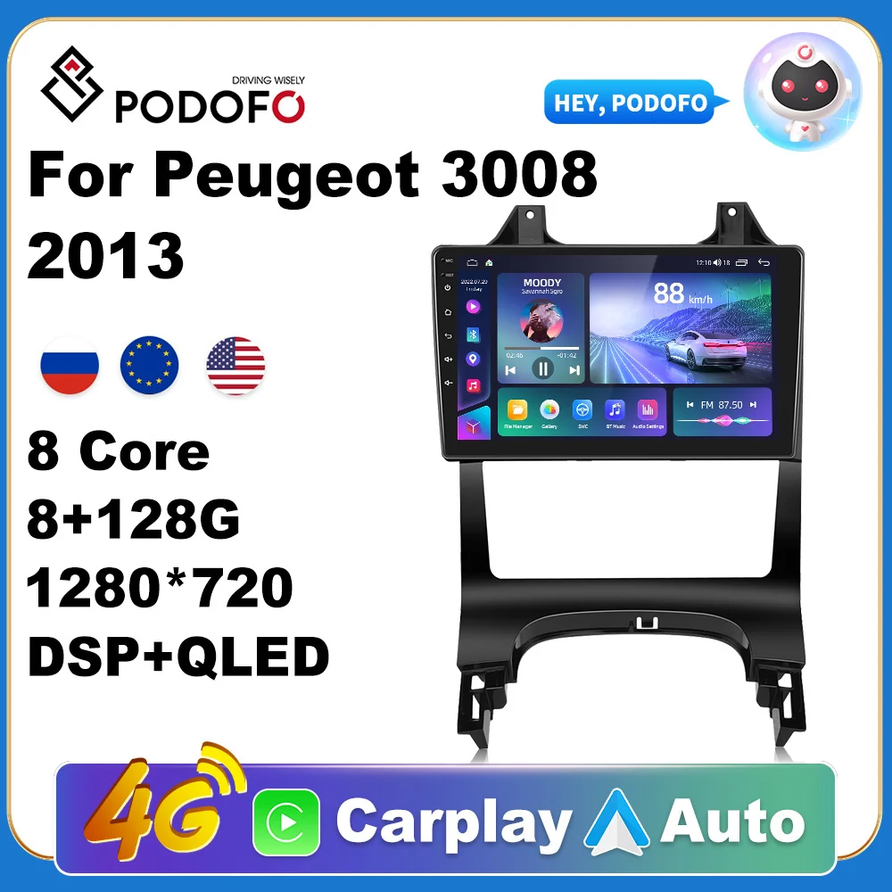 

Podofo Autoradio 2Din Android Radio Carplay For Peugeot 3008 2013 AI Voice 4G GPS Car Multimedia Video Player Stereo 2din