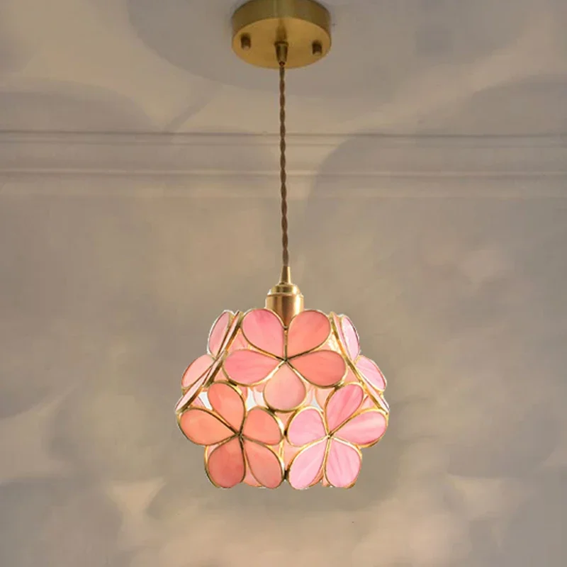 

Petal Tiffany Glass Pendant Light Indoor Lighting Home Decor Dinning Room Hanging Lamp Bedroom Chandelier Ceiling Copper Fixture