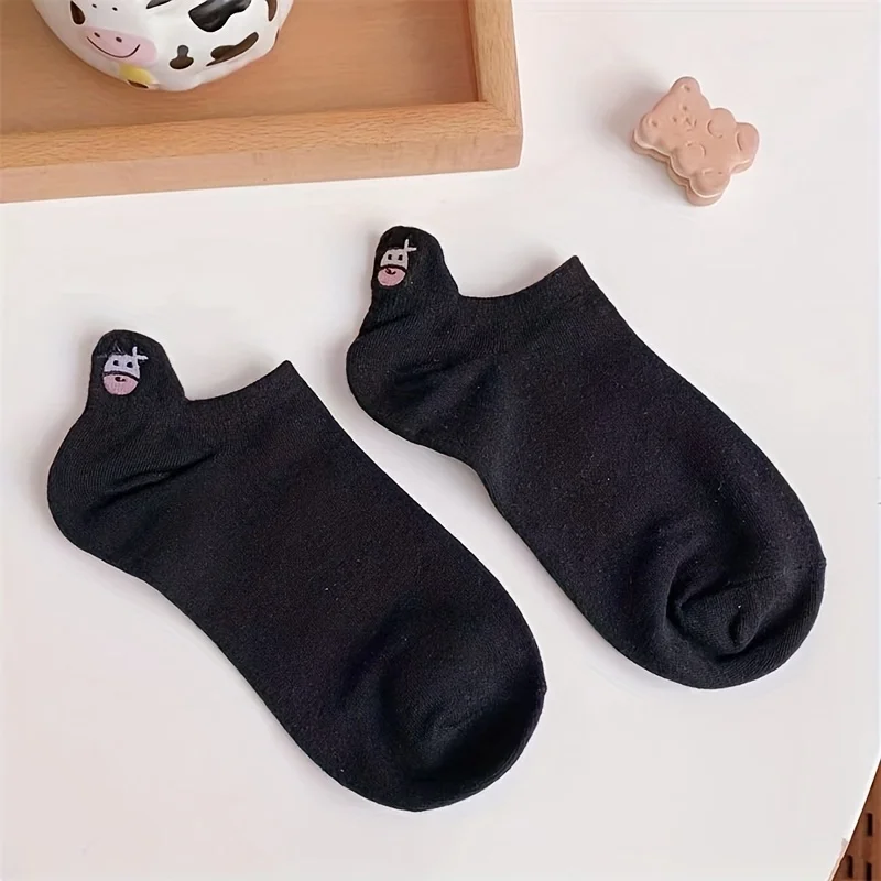 5 Paar Damen socken schöne Kuh muster kurze Socken kreative Drucks ocken Knöchel socke – Detail 13