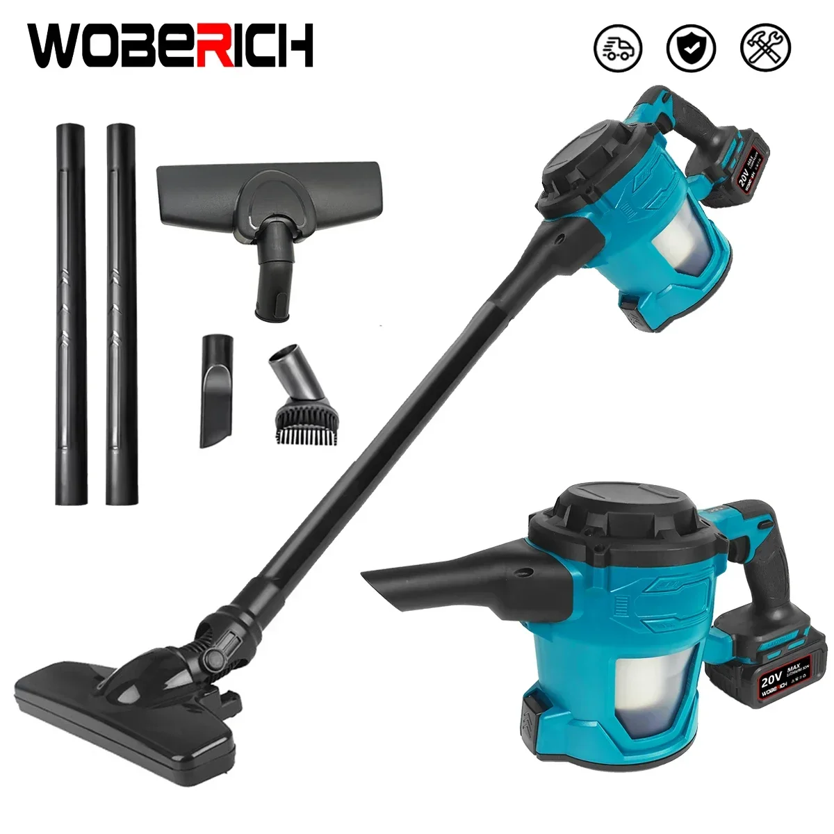 WOBERICH portable cordless electric vacuum cleaner handheld rechargeable dust carpet collector machine Makita 18v battery