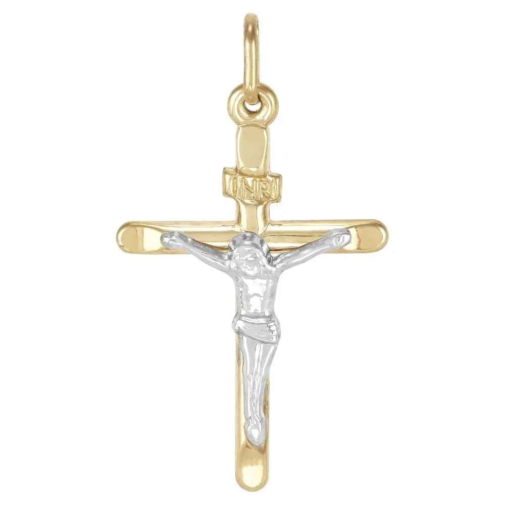 

10K gold and platinum cross pendant, daily style, high gloss, perfect for gift giving