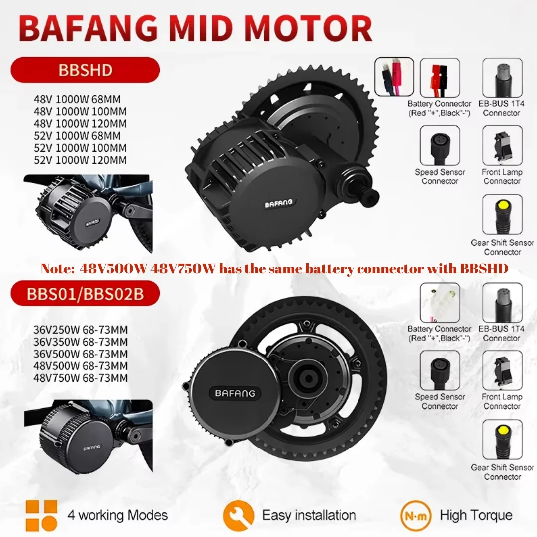Bafang Motor 48V 52V 1000W BBSHD Electric Mid Drive Motor Electric Bicycle Ebike Conversion Kits With13AH 20AH Lithium Battery