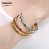 Holyfun 60mm Waterproof 316L Stainless Steel Round Smooth Bracelet Bangle Women Minimalist 18k Gold Color Texture Charm Jewelry 5