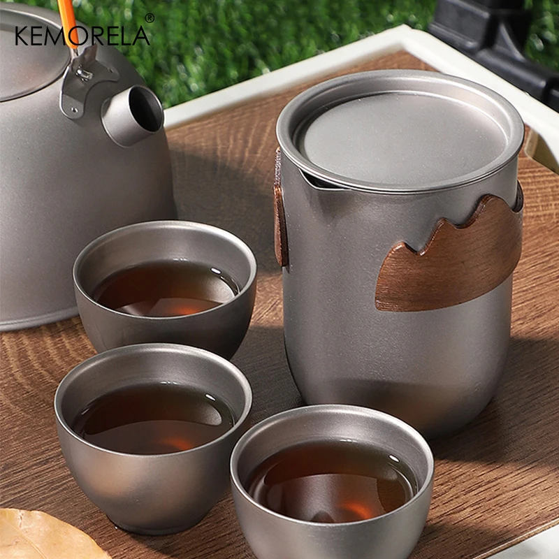 

Outdoor Tea Set Gift box Camping Tea Cup Lightweight Titanium Coffee Pot Tea Kettle for Outdoor Hiking Backpacking Picnic