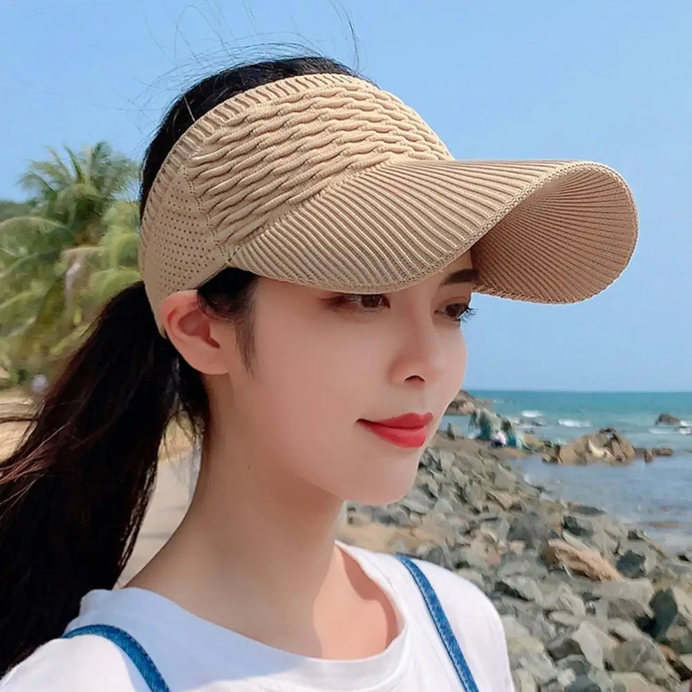 Tennis Caps Yoga Baseball Hats Women Sunshade Empty Top Hat Visor Suncreen Hollow Out Sports Sunhat Female Sun Caps Summer Sun Hat Elastic Foldable Beach Caps
