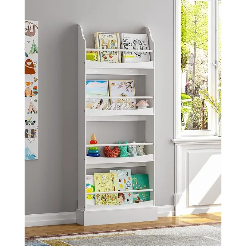 

Kids Bookshelf,4 Tiers Children's Bookcases and Storage, Kids Bookcase Rack Wall for Bedroom,Study Living Room,White