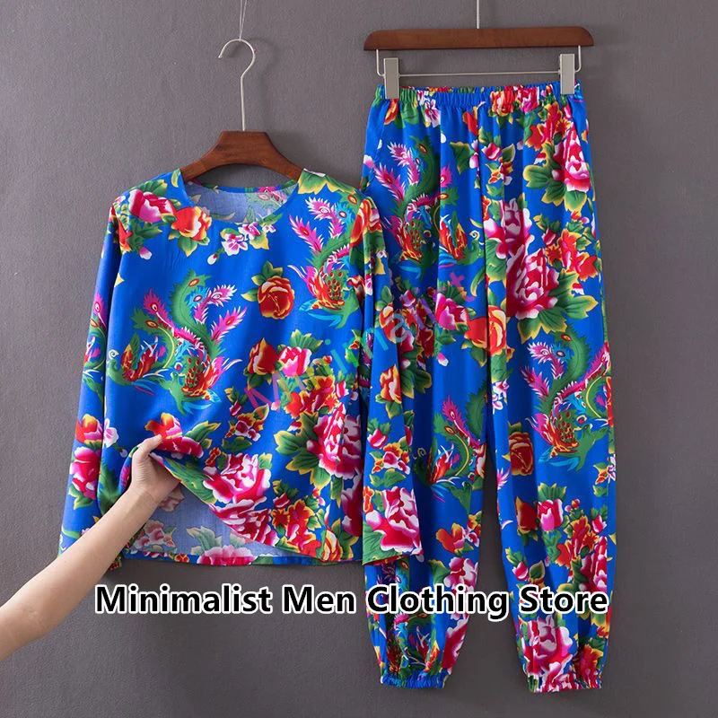 2024 Fashion Men's Tracksuit Set Northeast Large Flower Jogger Sports Casual Long Sleeves T shirts+Long Pants Suit Men Clothing