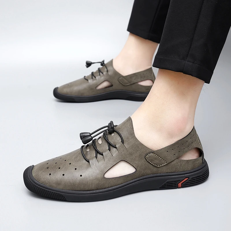 2024 Summer Leather Classic Roman Slipper Outdoor Sneaker Beach Rubber Flip Flops Men Water Trekking Sandals_voghion.com