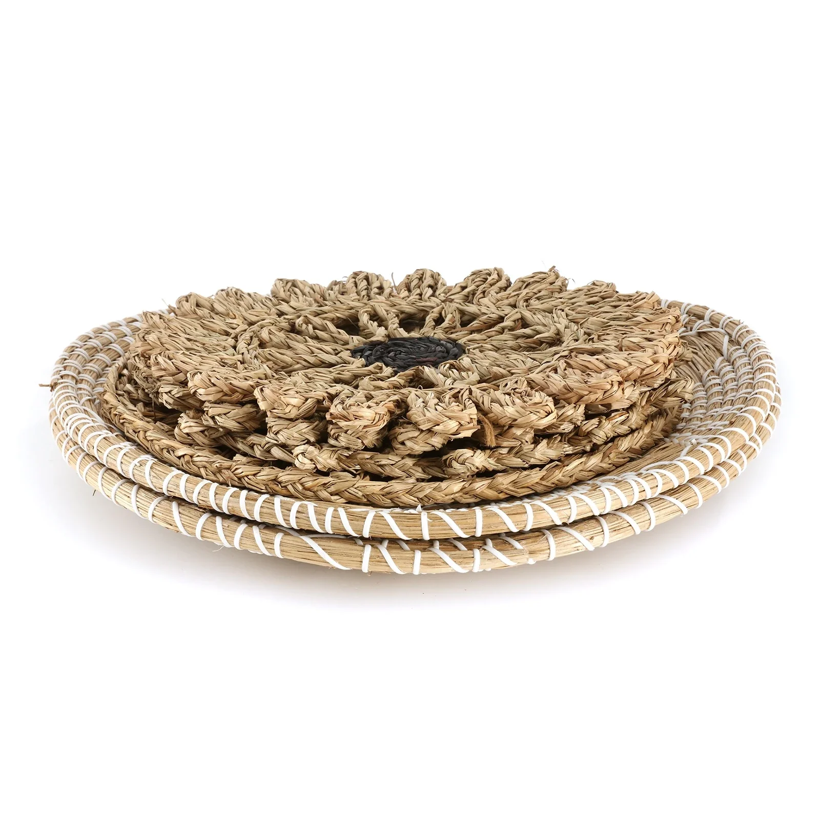 6Pcs Handmade Wall Hanging Woven Seagrass Basket African Boho Style Decorative Bowls Disks for Home Living Room Bedroom Decor 5