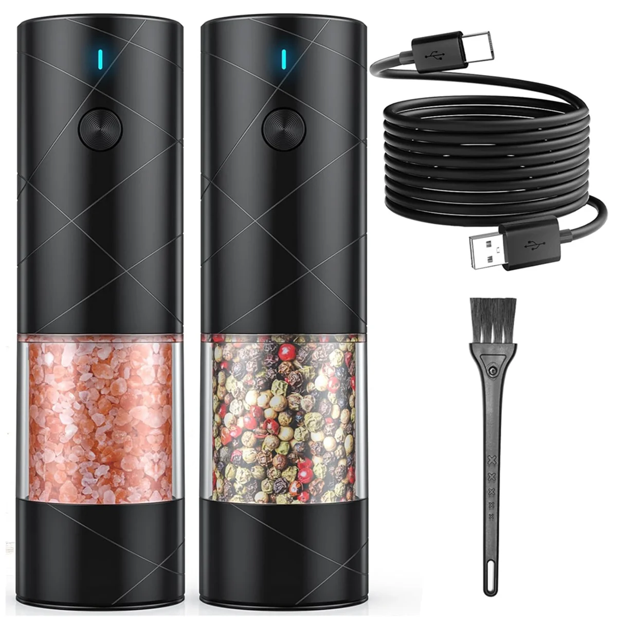 

Electric Salt and Pepper Grinder Set USB Rechargeable with Warm LED Light Adjustable Coarseness Salt Pepper Mill Grinder