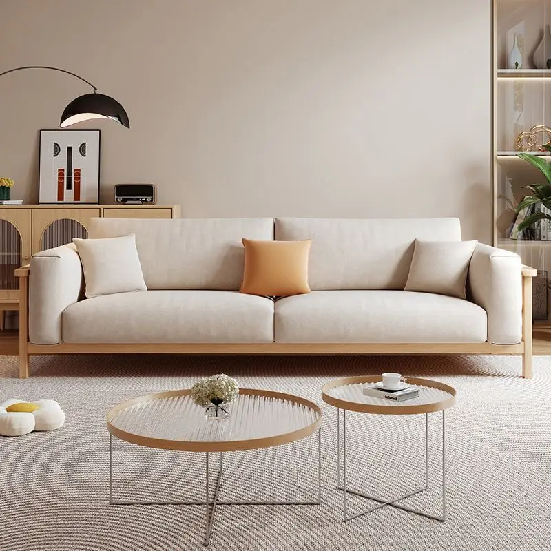 

Japanese-style log style fabric sofa, small apartment, living room, rental apartment, three-seater household in-line small sofa