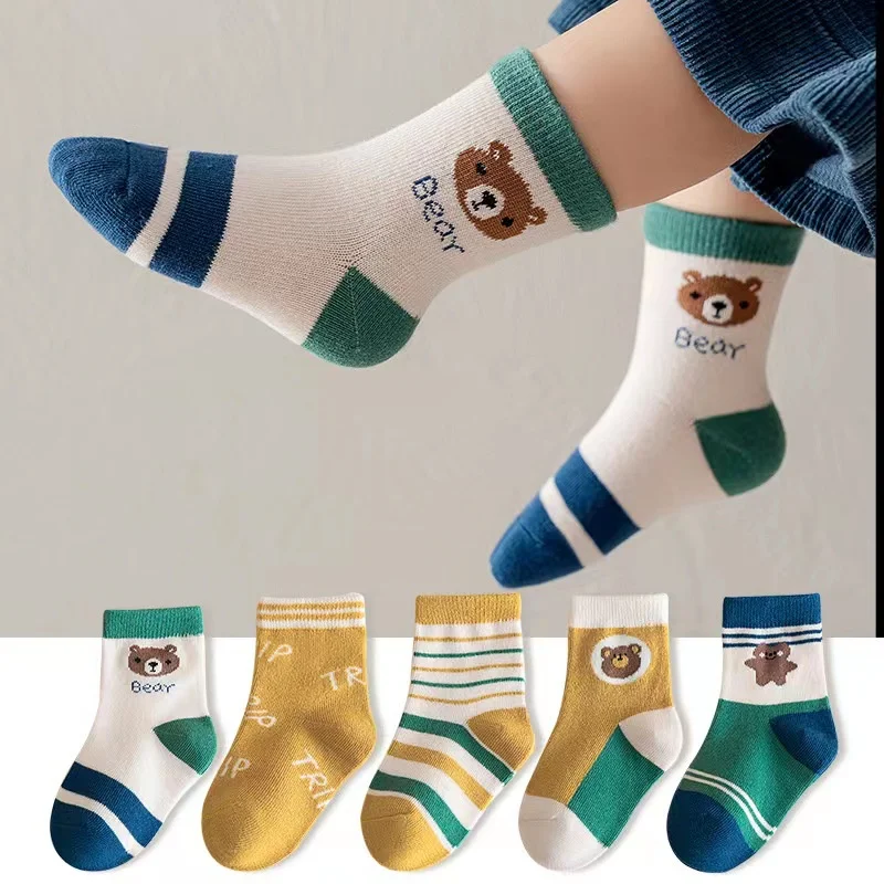 5 Pairs Baby Boy Socks Autumn Winter Warm Cotton 1-12 Years Kids Socks Cute Cartoon Animal Infant Socks Baby Clothes Accessories