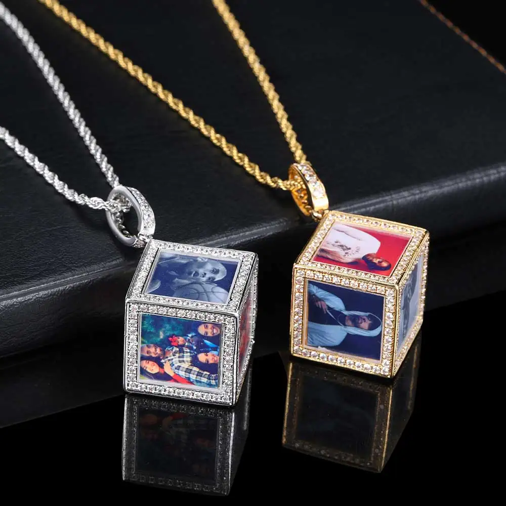 Hip Hop Personalize Pictures Jewelry Custom Memory Six-Side Cube Photo Pendant For Necklace Gifts 9x6 5mm l size shelf top pricing mini abs plastic jewelry cube tags stand for price display