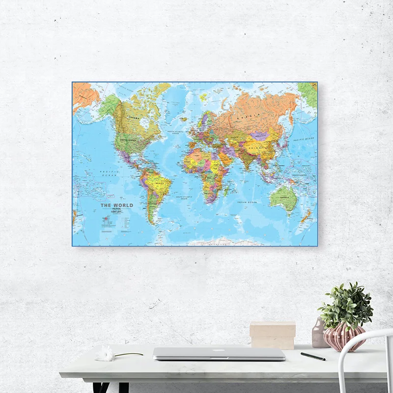 World Map 75*50cm Details Spray Canvas Painting Wall Art Poster Home Decoration Office School Supplies In English