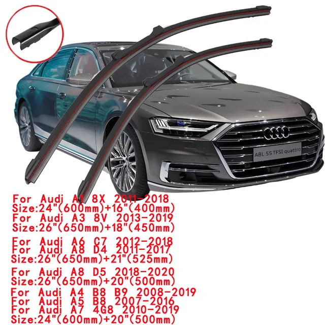 لأودي A1 A3 A4 A5 A6 A7 A8 الزجاج الأمامي غسالة فرش اكسسوارات 8x8V B8 B9 8T C7 4G RS7 4G8 4K8 D4 D5 سيارة ممسحة شفرة