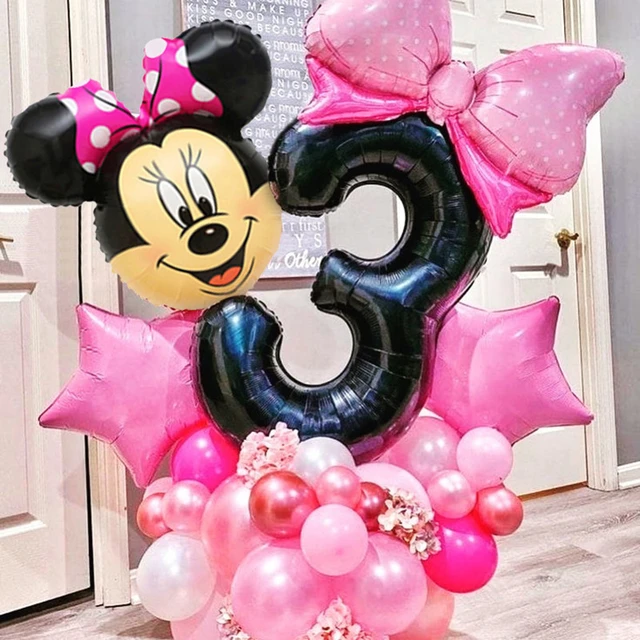  11 ramos de globos de Minnie Mouse para el primer cumpleaños,  decoración de fiesta, color rosa Disney : Juguetes y Juegos