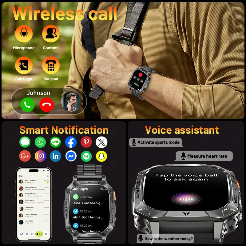 1400mAh Super Large Battery Outdoor Smart Watch Men 2026 New 2.01" HD Screen IP68 Waterproof Bluetooth Call Fitness Smartwatch 2