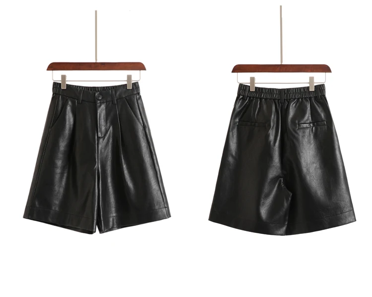 England Style Pu Leather Shorts Women High Quality Wide Leg Faux Leather High Waist Plus Size Loose Short Femme Shorts Feminino women's swim shorts