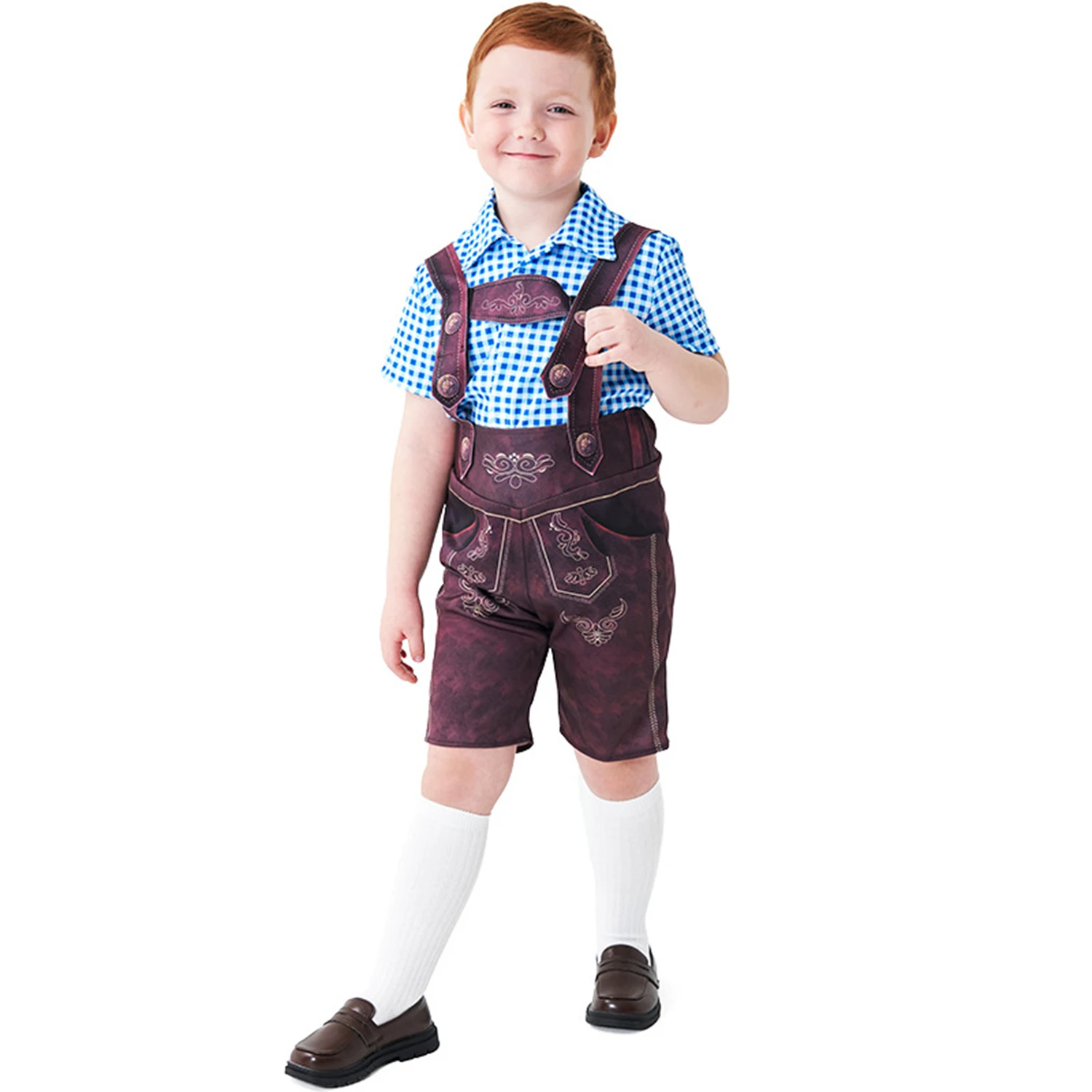Kids Boys Oktoberfest Costume Dirndl Bavarian Plaid Cosplay Shirt Pants Carnival Halloween Fancy Party Dress