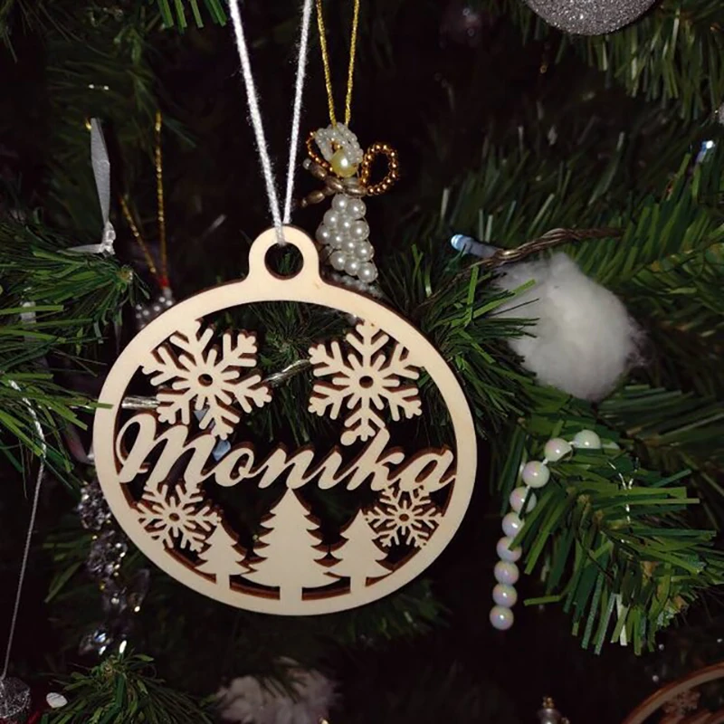 CHRISTMAS Snowflakes Custom Tree Ornaments Wood Christmas Decoration Pendant Laser Cut Name Christmas Ball Gift
