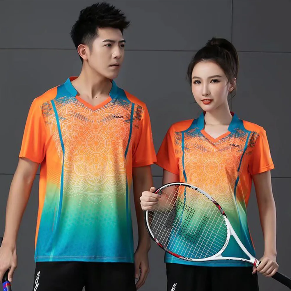 Quick Dry Men Women Print Tennis Shirt Summer Short Sleeve Leisure T-shirt Print Couple Table Tennis Badminton Uniform Tops