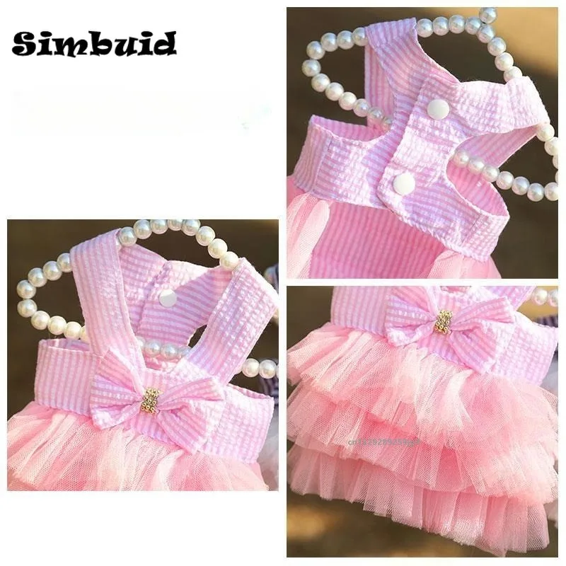 Dog Summer Dress Princess Cat Lace Stripe Skirt for Small Medium Chihuahua