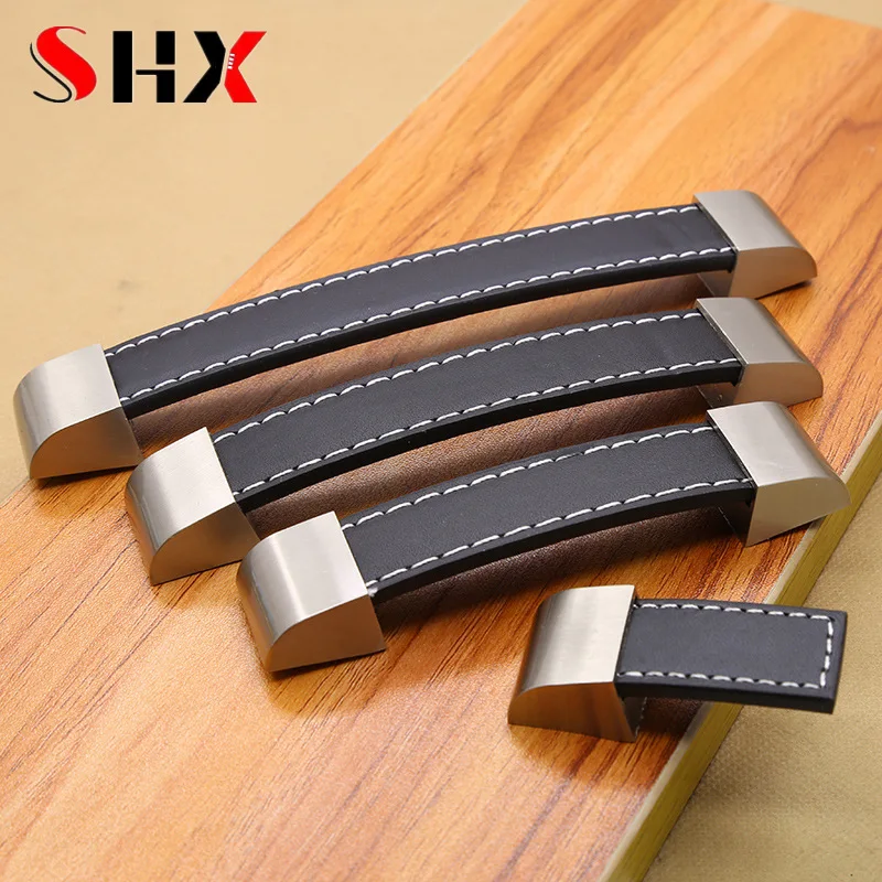 Modern High-grade Leather Handle Knobs Pull Furniture Cabinet Chest Drawer Door Knobs Suitcase Handle Screws Furniture Hardware furniture handles kitchen door handles ball lever knob plastic luggage handles