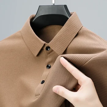 Polo a maniche corte in waffle casual da uomo nuova Top tinta unita alla moda