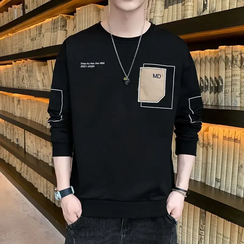 

Men's Clothing Round Neck T Shirt for Man Sweatshirts Black Top Printed Embroidery Casual Normal Xl Regular Fit Cotton Y2k Sale