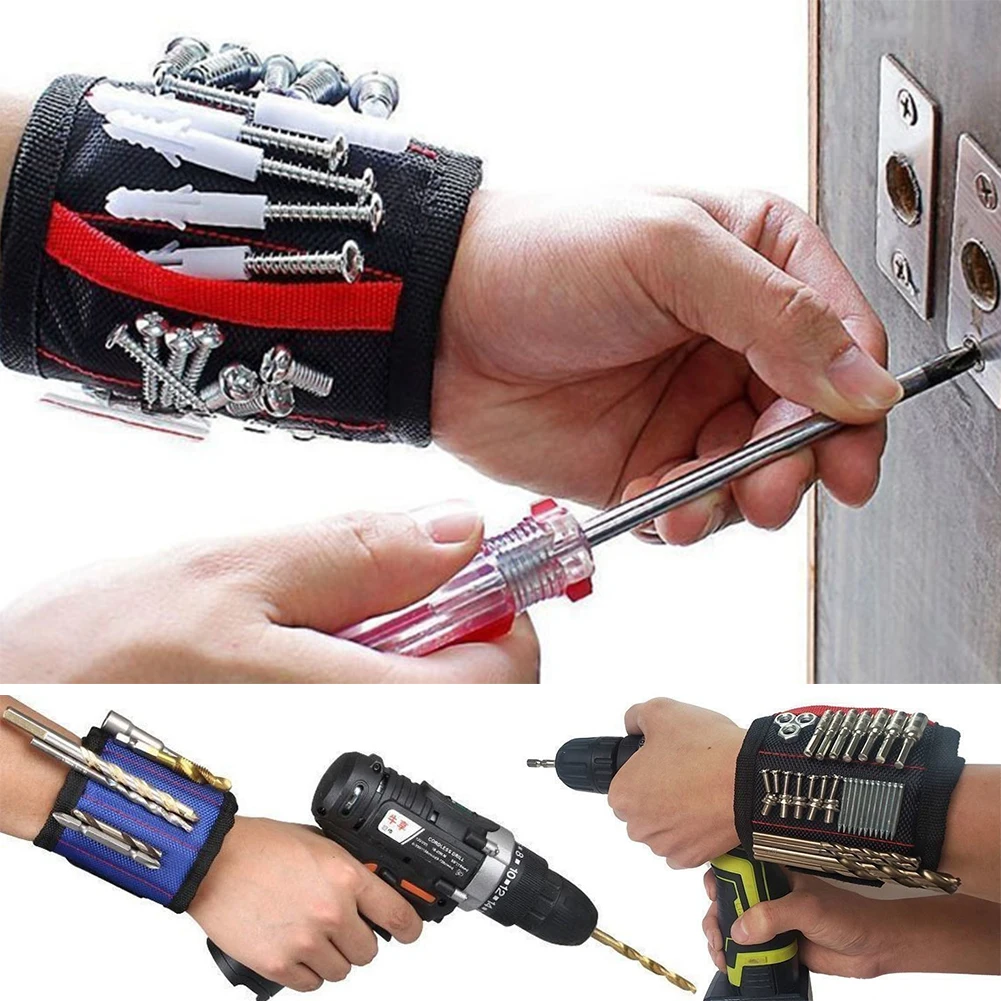 Magnetic Wristband Portable Tool Bag 3/5 Magnet Wrist Tool Belt Screws Nails Drill Bits Bracelet Repair Red Blue
