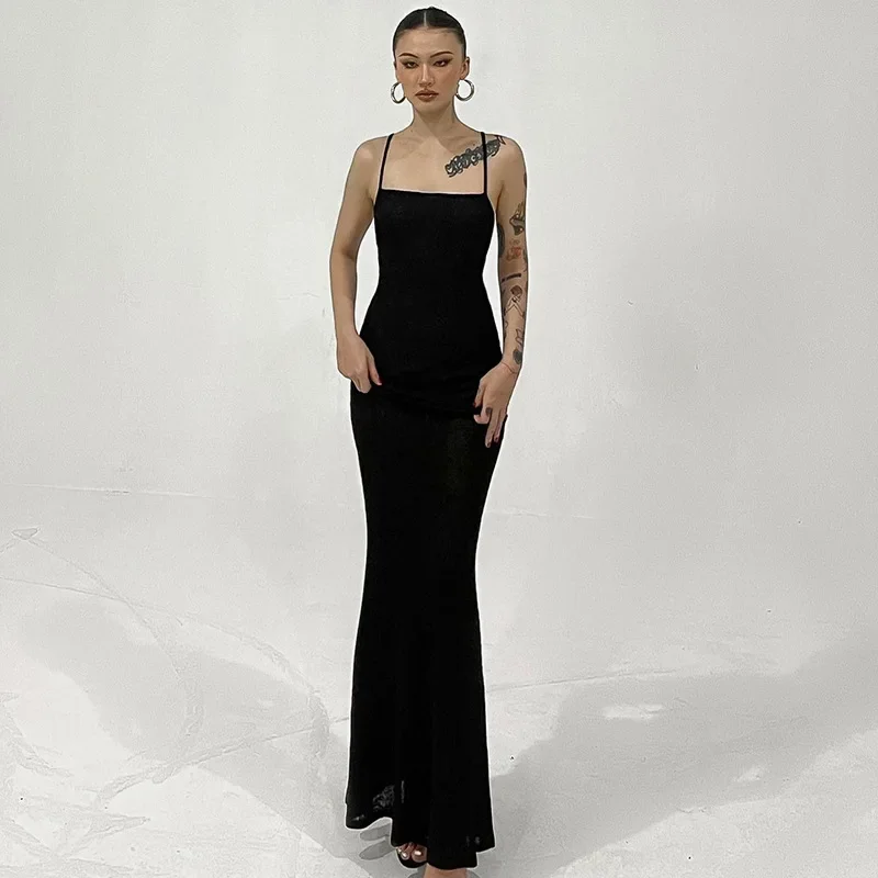 

SKMY Dress European and American style 2024 new fashionable temperament long sexy backless slim fitting suspender dress