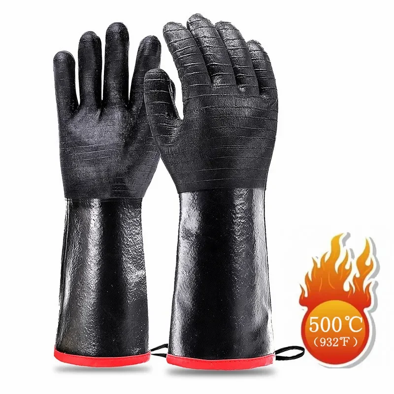 

14/17inch BBQ Gloves Neoprene Coating High Temperature Heat Insulation Oil Resistant Long Oven Microwave Barbecue Grill Gloves