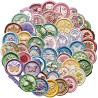 50PCS Vintage Flower Seal Stickers Flowers Plant Stickers Classic Theme Waterproof Self-Adhesive Decal for Scrapbook DIY Crafts 2