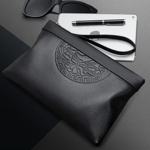 Сумка-кошелек Мужская на молнии, деловая вместительная сумочка из мягкой кожи, повседневный модный чемоданчик с застежкой-клипсой в ретро стиле