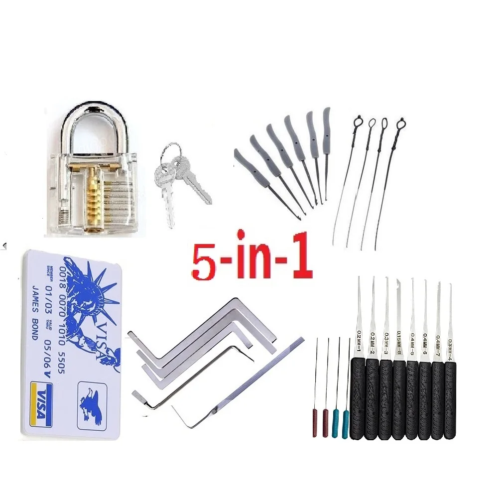 

5 in 1 Locksmith Supplies Hand Tools Lock Pick Set Row Tension Wrench Tool Broken Key Auto Extractor Remove Hook Hardware