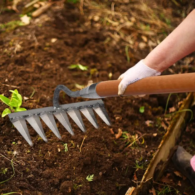 Gardening Hoe Weeding Rake Steel Farm Tool Metal Heavy Duty Tine Rake Dethatching Weeding Acreage Rake 4/5/6/7 Tines 4