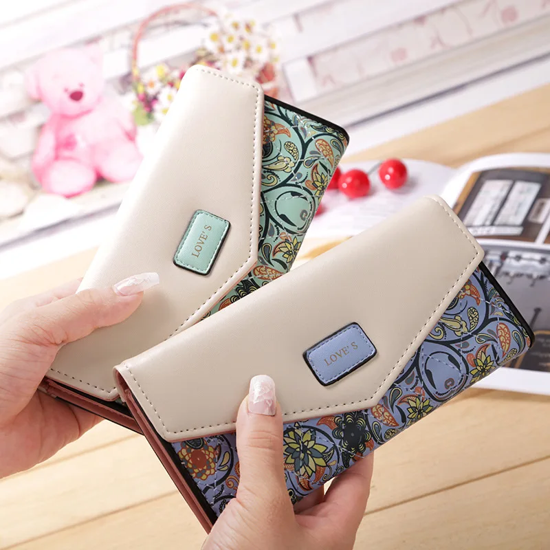 Fashion Wallet for Women's Leather Long Bifold Wallet Clutch Bag with Zipper Coin Pocket Lady Prints Card Holder Purses Handbag 6