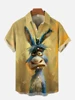 2024 Summer New Funny Animal Bald Pig Print Short Sleeve Shirt Retro Donkey Lamb Fashion Street Men's Lapel Button Shirt 3