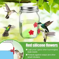 Garden Hummingbird Feeder Small Top Fill Mason Jar With Flower Ports Mason Jar Bird Dish Feeder Garden Decoration For Window And 2